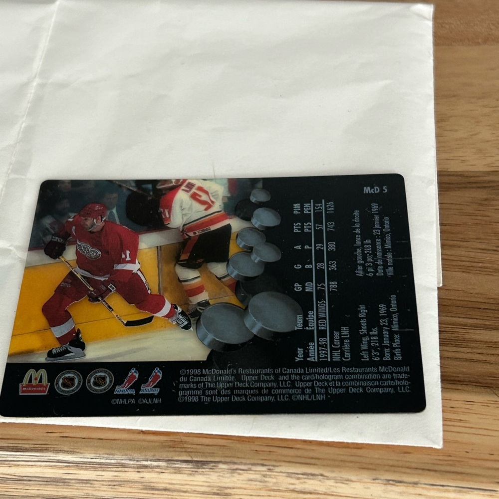 Ice Brand Hockey Card with Red and Gold Design